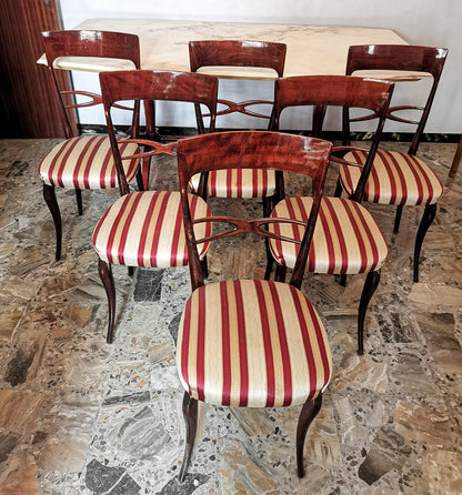 set 6 sedie sedia tessuto bianco panna rosso bordeau legno vintage ben tenute  1960