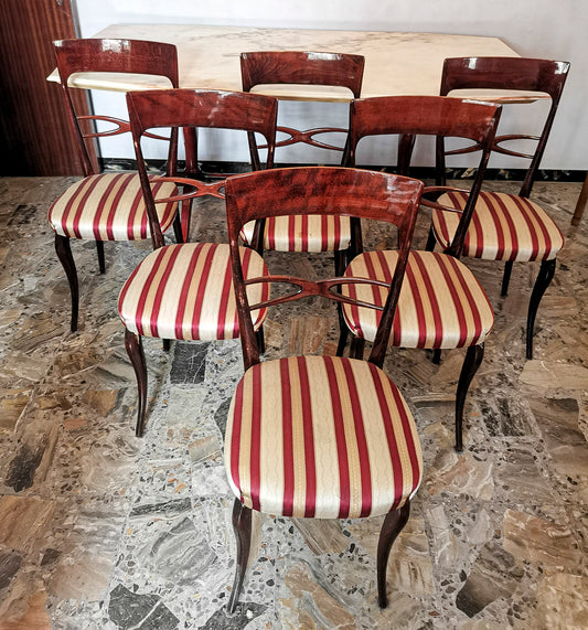 set 6 sedie sedia tessuto bianco panna rosso bordeau legno vintage ben tenute  1960
