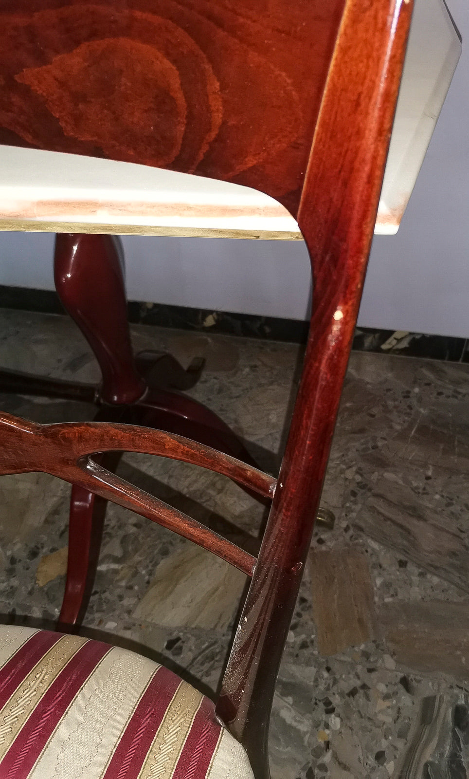 set 6 sedie sedia tessuto bianco panna rosso bordeau legno vintage ben tenute  1960