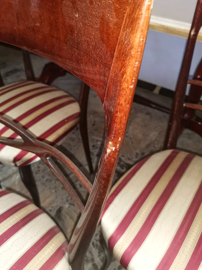 set 6 sedie sedia tessuto bianco panna rosso bordeau legno vintage ben tenute  1960