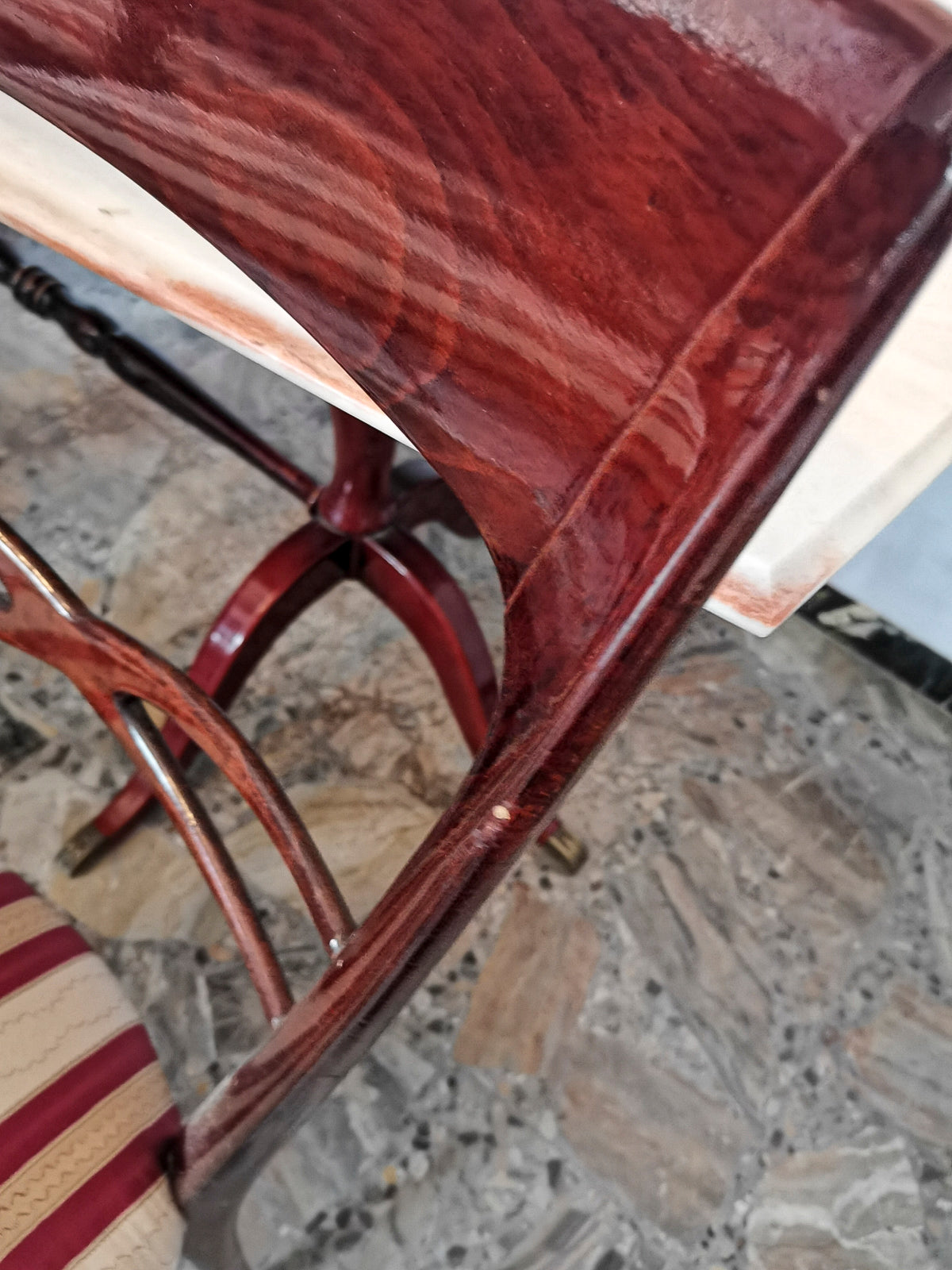set 6 sedie sedia tessuto bianco panna rosso bordeau legno vintage ben tenute  1960