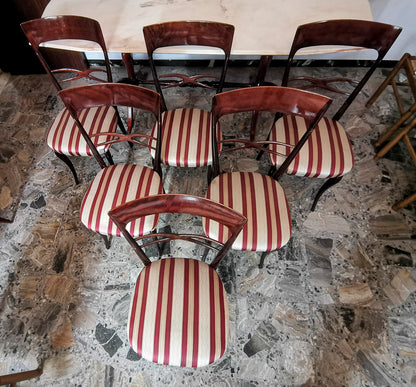 set 6 sedie sedia tessuto bianco panna rosso bordeau legno vintage ben tenute  1960