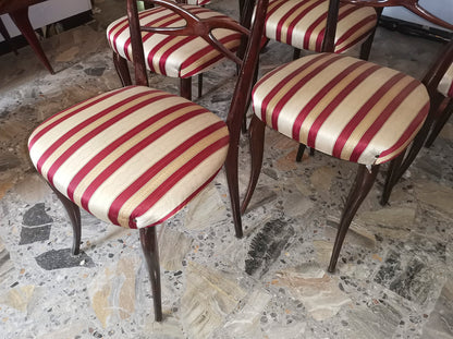 set 6 sedie sedia tessuto bianco panna rosso bordeau legno vintage ben tenute  1960