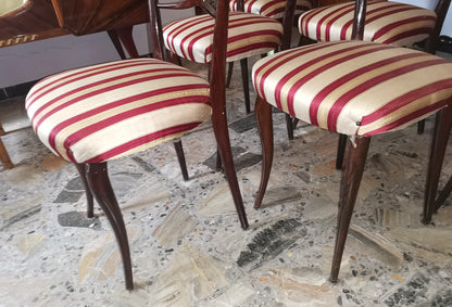 set 6 sedie sedia tessuto bianco panna rosso bordeau legno vintage ben tenute  1960