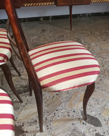 set 6 sedie sedia tessuto bianco panna rosso bordeau legno vintage ben tenute  1960