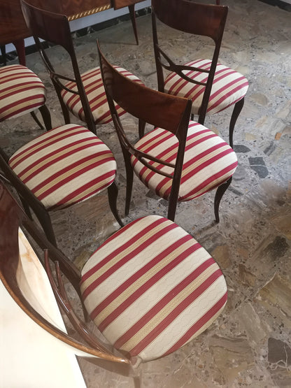 set 6 sedie sedia tessuto bianco panna rosso bordeau legno vintage ben tenute  1960