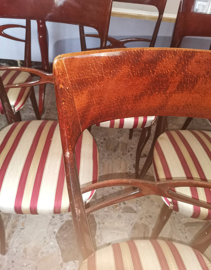 set 6 sedie sedia tessuto bianco panna rosso bordeau legno vintage ben tenute  1960