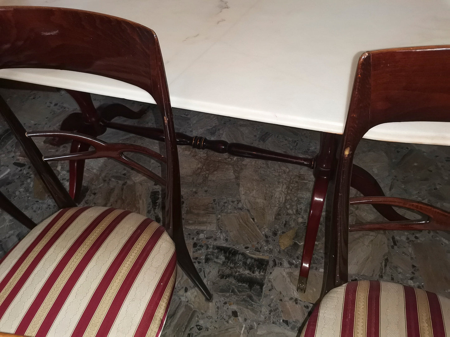 set 6 sedie sedia tessuto bianco panna rosso bordeau legno vintage ben tenute  1960