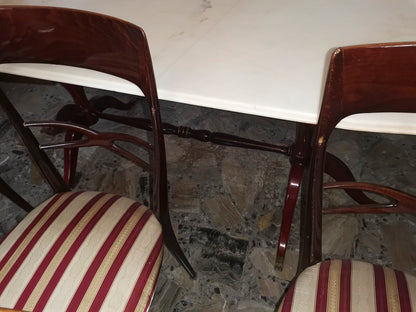 set 6 sedie sedia tessuto bianco panna rosso bordeau legno vintage ben tenute  1960