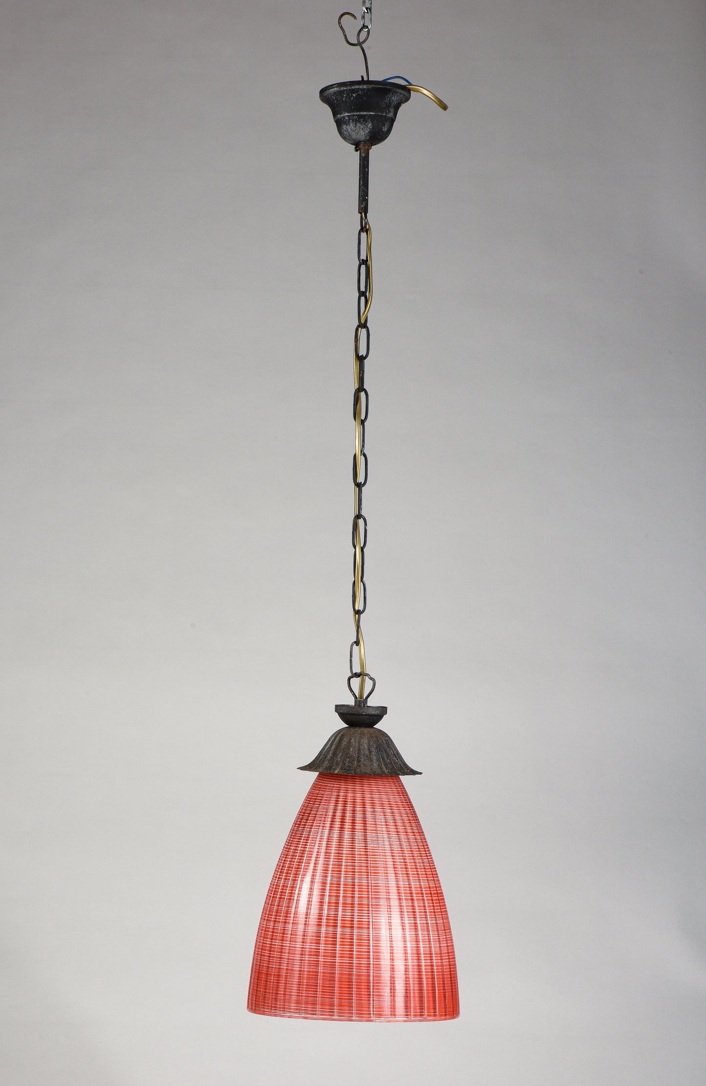 Lampadario vetro rosso corallo striato  Italia 1970