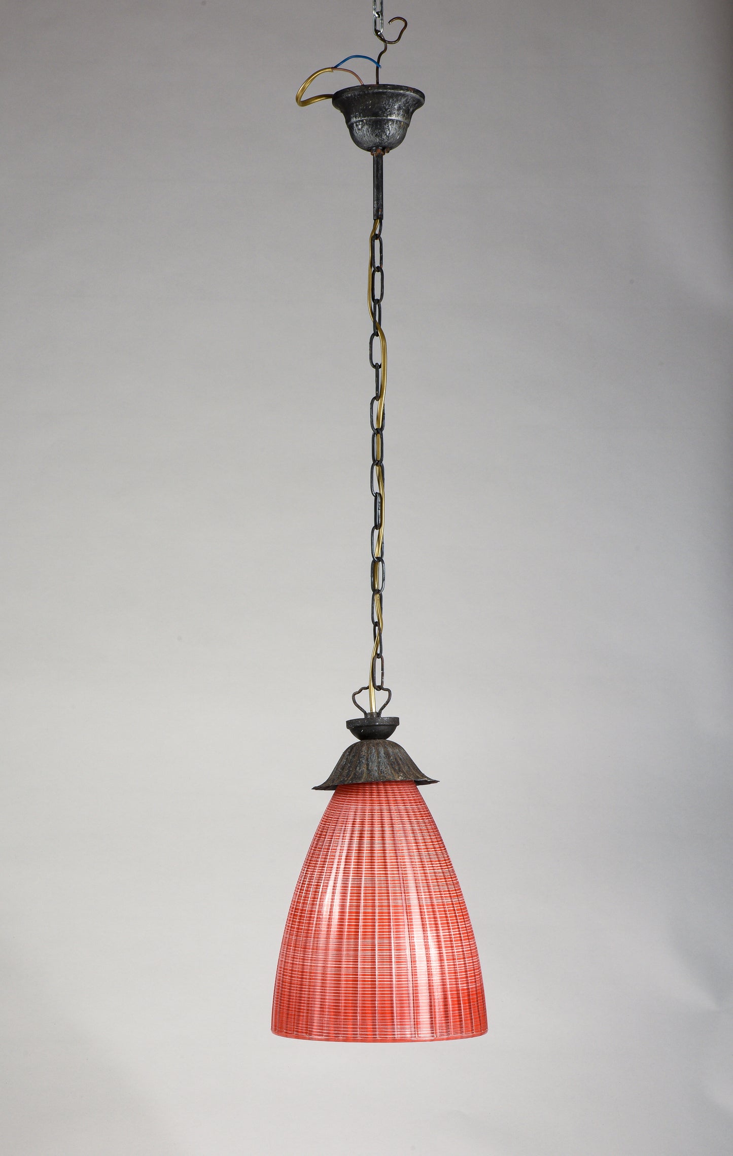 Lampadario vetro rosso corallo striato  Italia 1970