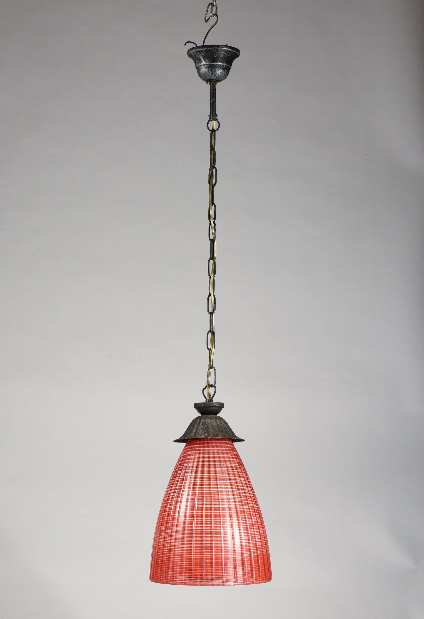 Lampadario vetro rosso corallo striato  Italia 1970