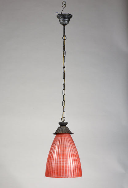 Lampadario vetro rosso corallo striato  Italia 1970