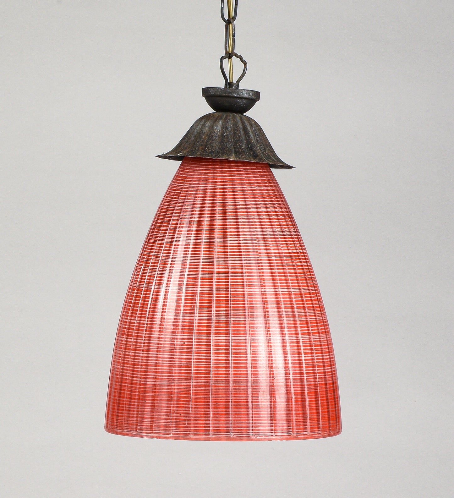 Lampadario vetro rosso corallo striato  Italia 1970