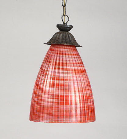 Lampadario vetro rosso corallo striato  Italia 1970