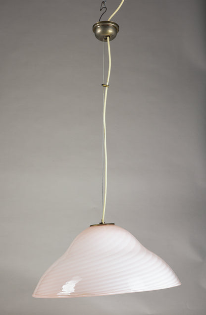 Lampadario vetro rosa striato Italia  anni 2000
