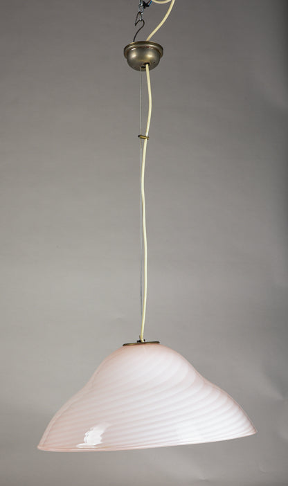 Lampadario vetro rosa striato Italia  anni 2000