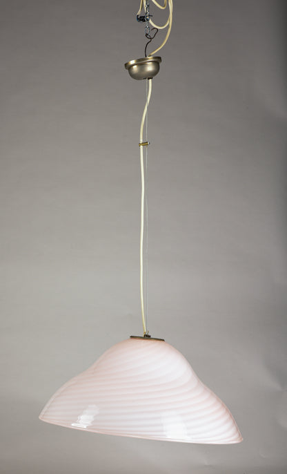 Lampadario vetro rosa striato Italia  anni 2000
