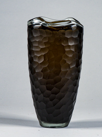 Vaso  vetro murano  nero smerigliato ad alveare nido d'ape design Italia 1960