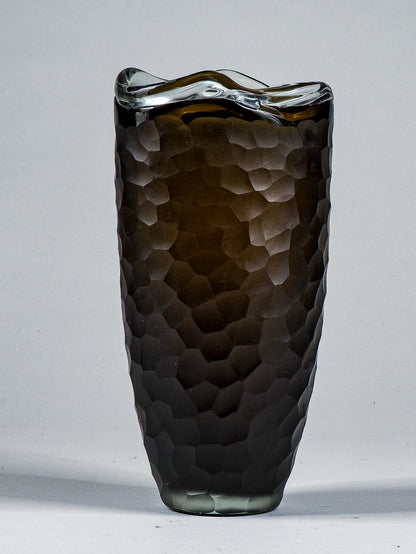 Vaso  vetro murano  nero smerigliato ad alveare nido d'ape design Italia 1960