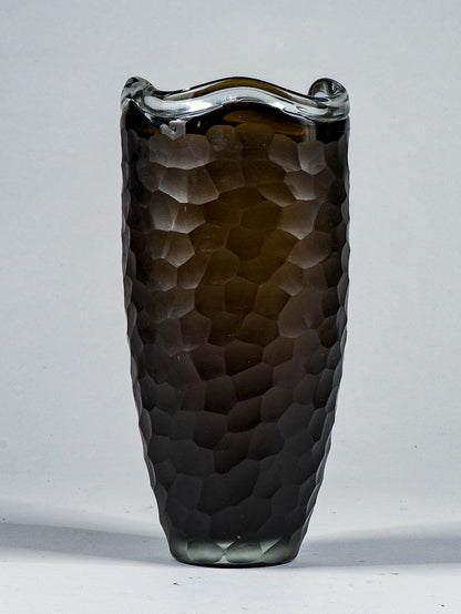 Vaso  vetro murano  nero smerigliato ad alveare nido d'ape design Italia 1960