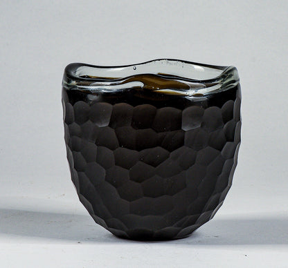 Vaso ciotola nero in vetro Murano smerigliato design a nido d'ape alveare Italia 1960
