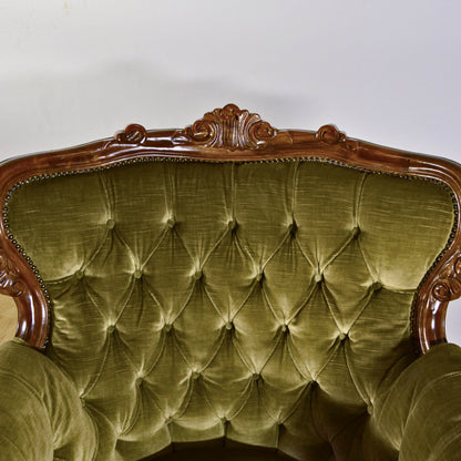 Coppia Di Poltrone Capitone In Legno Intagliato E Velluto Stile Luigi Filippo Fine 800