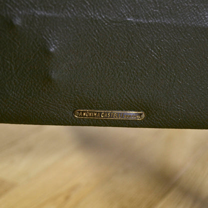 Poltrona verde scuro in pelle e legno di Anonima Castelli anni 40