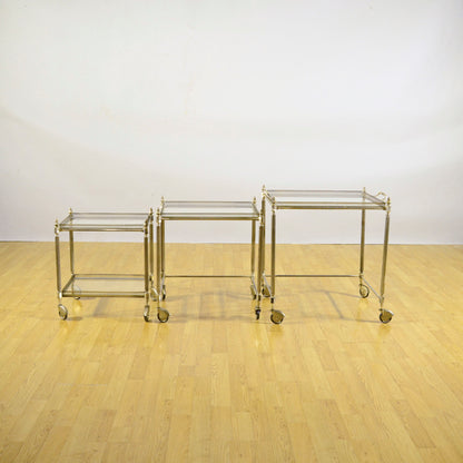 Set 3 Tavolini Da Servizio Stile Luigi XVI Metallo E Vetro Fine 800