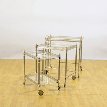 Set 3 Tavolini Da Servizio Stile Luigi XVI Metallo E Vetro Fine 800