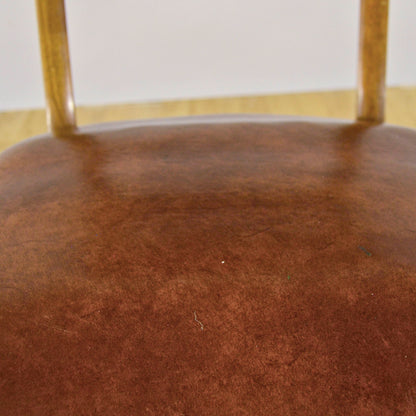 Sedia Girevole Da Ufficio D'epoca In Legno E Pelle Color Cuoio Primi 900