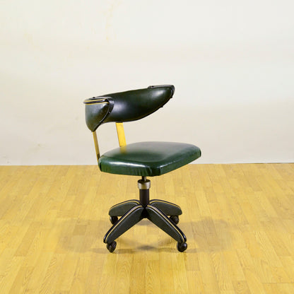 Sedia Girevole Da Ufficio Mid Century Completamente In Vinilpelle Anni 60