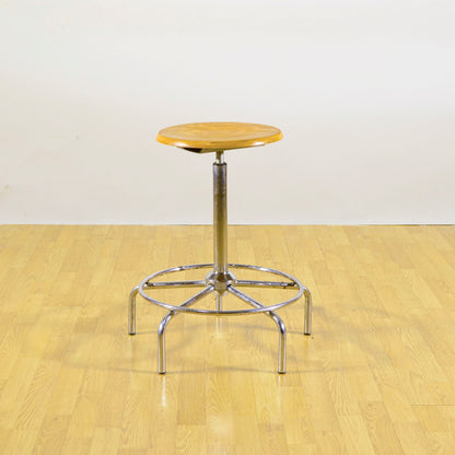 Sgabello Girevole Cromato Da Geometra Regolabile Anni 60