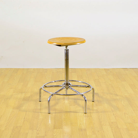 Sgabello Girevole Cromato Da Geometra Regolabile Anni 60