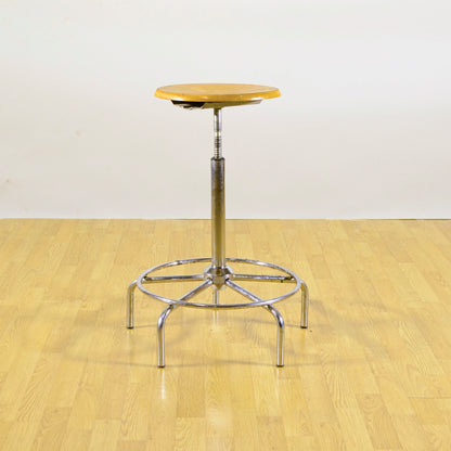 Sgabello Girevole Cromato Da Geometra Regolabile Anni 60