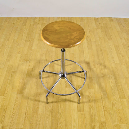 Sgabello Girevole Cromato Da Geometra Regolabile Anni 60