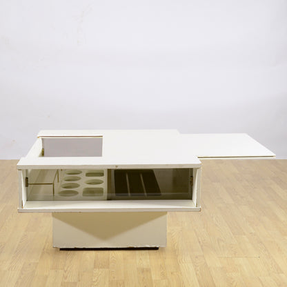 Mobiletto Bar Di Design Quadrato Con Apertura Scorrevole Centrale Anni 70