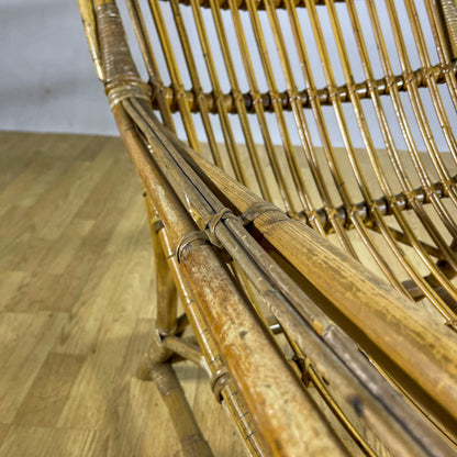 Poltrona Lounge high-back in bambù e rattan, design mediterraneo anni 60