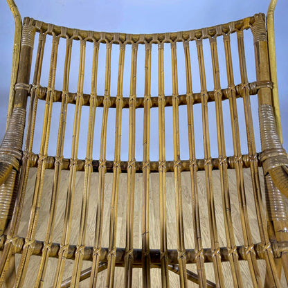 Poltrona Lounge high-back in bambù e rattan, design mediterraneo anni 60