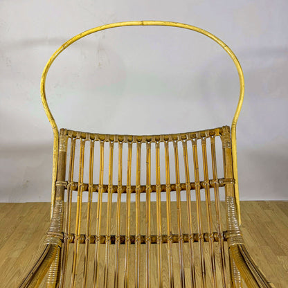 Poltrona Lounge high-back in bambù e rattan, design mediterraneo anni 60