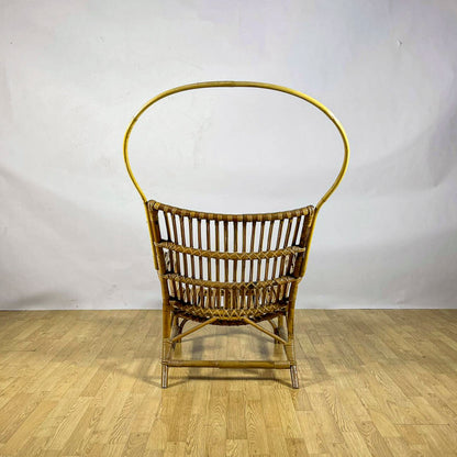 Poltrona Lounge high-back in bambù e rattan, design mediterraneo anni 60