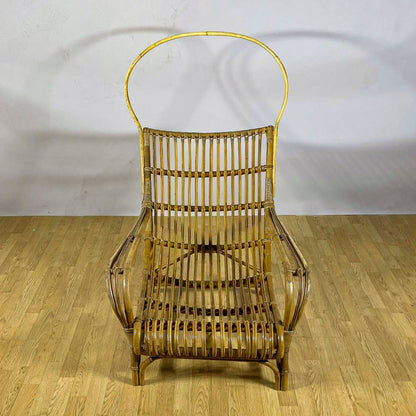 Poltrona Lounge high-back in bambù e rattan, design mediterraneo anni 60