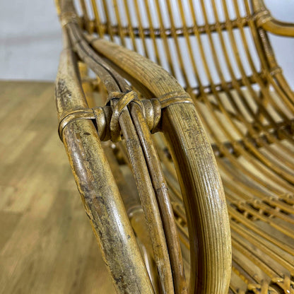 Poltrona Lounge high-back in bambù e rattan, design mediterraneo anni 60