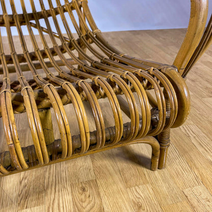 Poltrona Lounge high-back in bambù e rattan, design mediterraneo anni 60