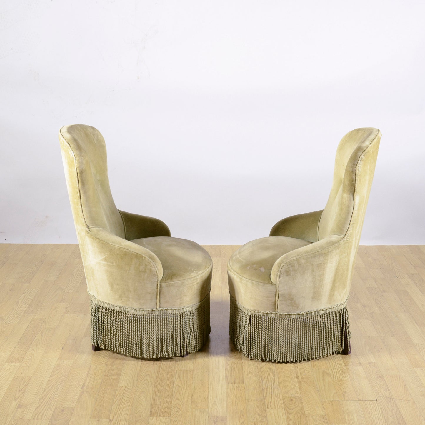 Coppia Poltroncine Danesi In Velluto E Gonne A Frange Anni 50