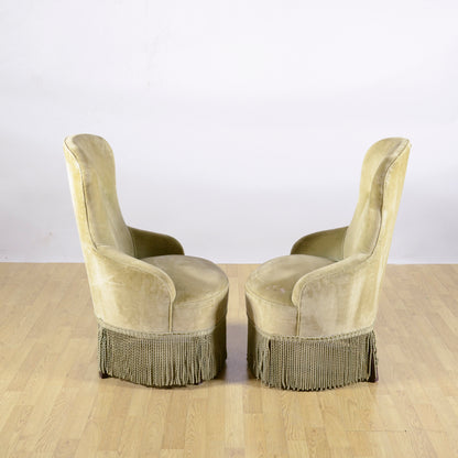 Coppia Poltroncine Danesi In Velluto E Gonne A Frange Anni 50