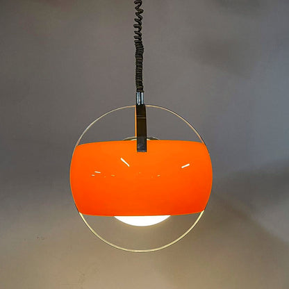 Lampadario Sferico In Stile Space Age Arangione E Dettagli Cromati