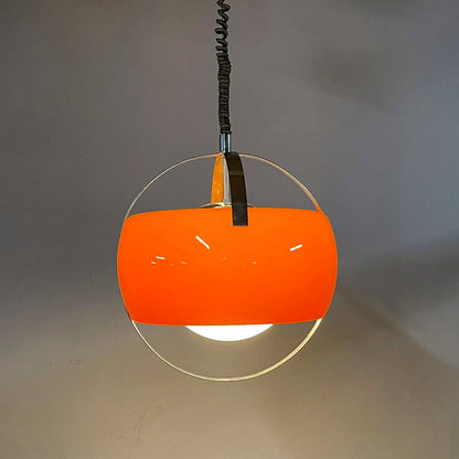 Lampadario Sferico In Stile Space Age Arangione E Dettagli Cromati