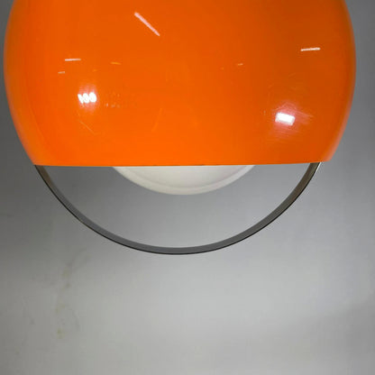 Lampadario Sferico In Stile Space Age Arangione E Dettagli Cromati
