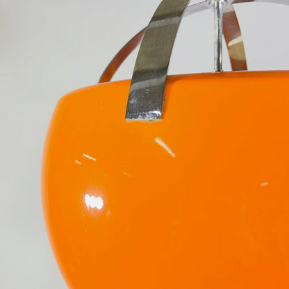 Lampadario Sferico In Stile Space Age Arangione E Dettagli Cromati